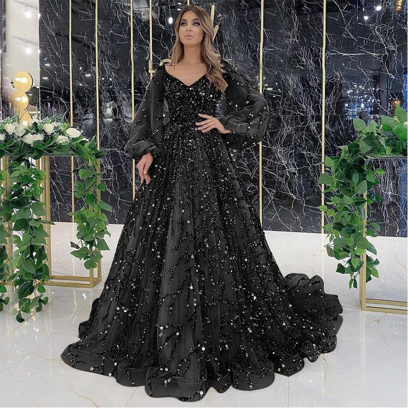 2024 Cross-Border New Arrival Gold Heavy Industry Beads Luxury Evening Dress Sexy Socialite Aura Queen Long Dress Ls7109 Formal Womenswear