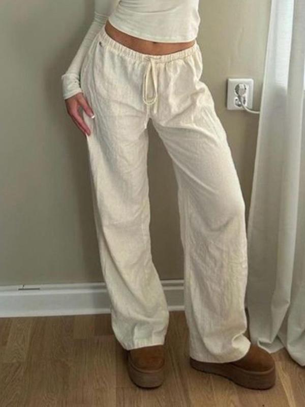 Women's Solid Drawstring Elastic Waist Straight Leg Pants, Fall Outfits, Casual Comfy Trousers for Fall, Ladies Bottoms for Daily Wear Preppy 80S Clothes