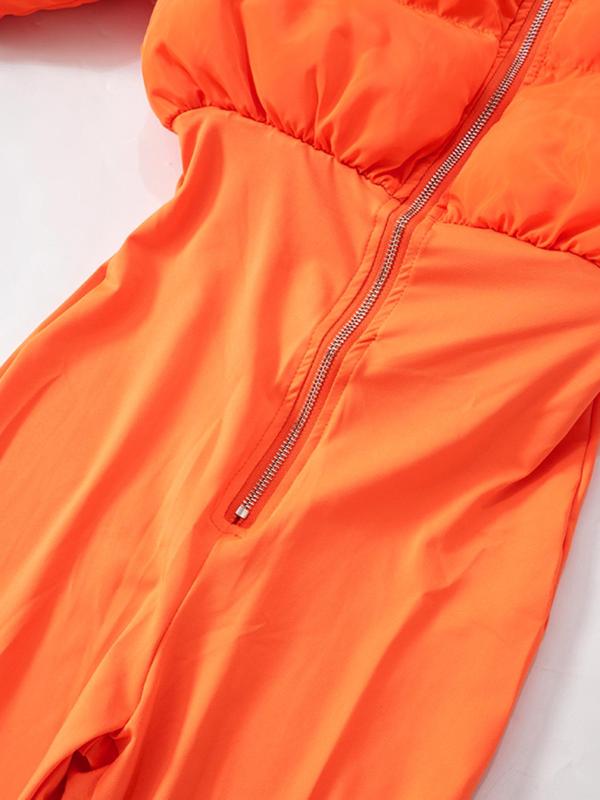 Women's Solid Zip Up Stand Collar Jumpsuit, Casual Long Sleeve Skinny Jumpsuit for Fall & Winter, Women's Clothes for Daily Wear