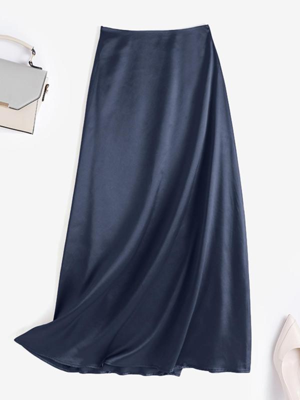Women's Solid High Waist Satin Skirt, Elegant Fashion Long Skirt for Party Dating Wear, Ladies Bottoms for All Seasons