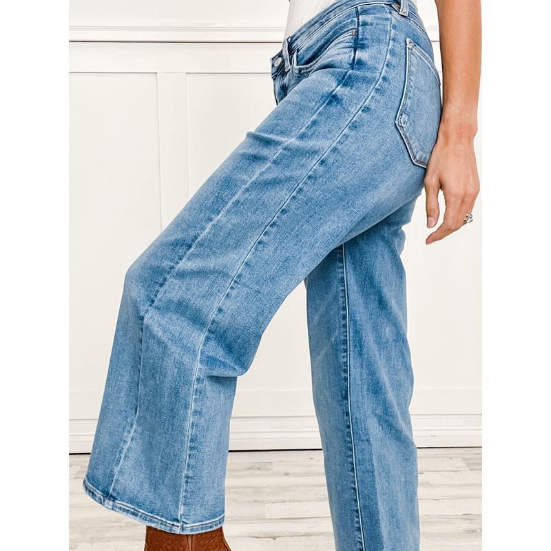 Vervet Tummy Control HIGH ROAD Hi-Rise Baggy Cropped Wide Leg Jeans
