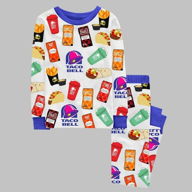 Family Taco Bell Pajama Set For Family, Christmas Family Matching Pajamas - Long Sleeve Tops and Allover Pattern Pants, Flame Resistant.