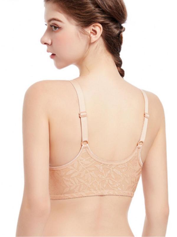 Women's Leaf Print Button Front Wireless Bralette, Adjustable Strap Push Up Bra, Soft Comfortable Breathable Lingerie for All Seasons