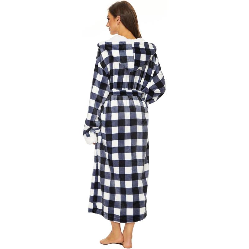 Plush Robes for Women, Womens Robe Long, Fuzzy Fluffy Soft Warm Fleece Hooded Bathrobe