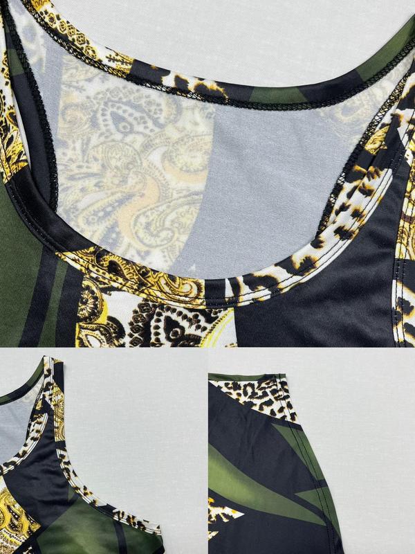 Patchwork Leopard Print Tank Nightdress, Casual Soft Comfortable Sleeveless Nightgown for Women, Women's Sleepwear for All Seasons