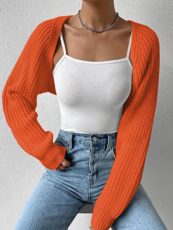 Women's Minimalist Plain Raglan Sleeve Crop Cardigan Sweater, Comfort Basic Cardigans, Back To School Clothes, Soft Comfort Long Sleeve Open Front Knitwear Tops for Daily Wear, Birthday Outfits, Cardigan for Women, Fall Outfits