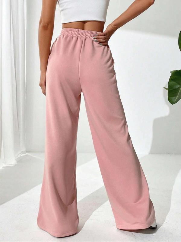 Women's Minimalist Plain Elastic High Waist Wide Leg Sweatpants, Spring Comfy Trousers for Daily Wear, Women's Bottoms for Fall & Winter, Pants for Women, Basic Womenswear, Fall Outfits