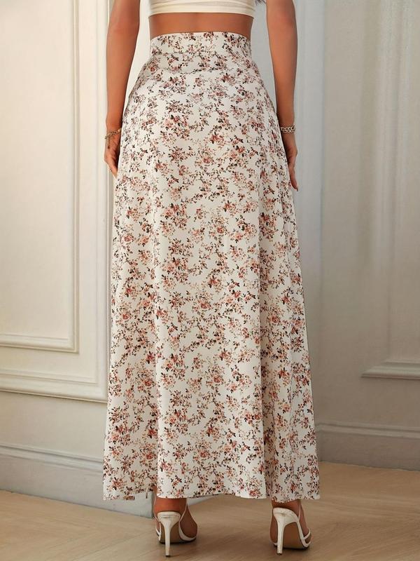 Women's Ditsy Floral Print Split Thigh A Line Vintage Skirt, Boho Fashion High Waist Midi Skirt for Beach Vacation Holiday, Ladies Bottoms for All Seasons, Skirts for Women, Summer Outfits 2024