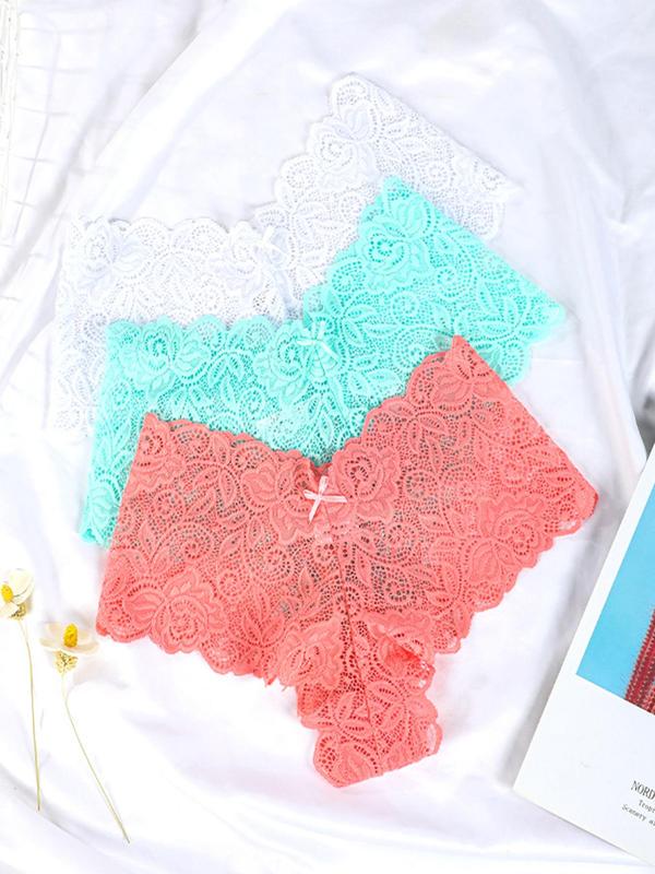 Women's Bow Decor Scallop Trim Lace Panties, Soft Comfy Breathable Knicker for Daily Wear, Ladies Underwear for All Seasons, Underwear for Women, Summer Clothes for Women, Fall Wear, Fallfreshness, Fall Clothes, Birthday Wear Black Girl