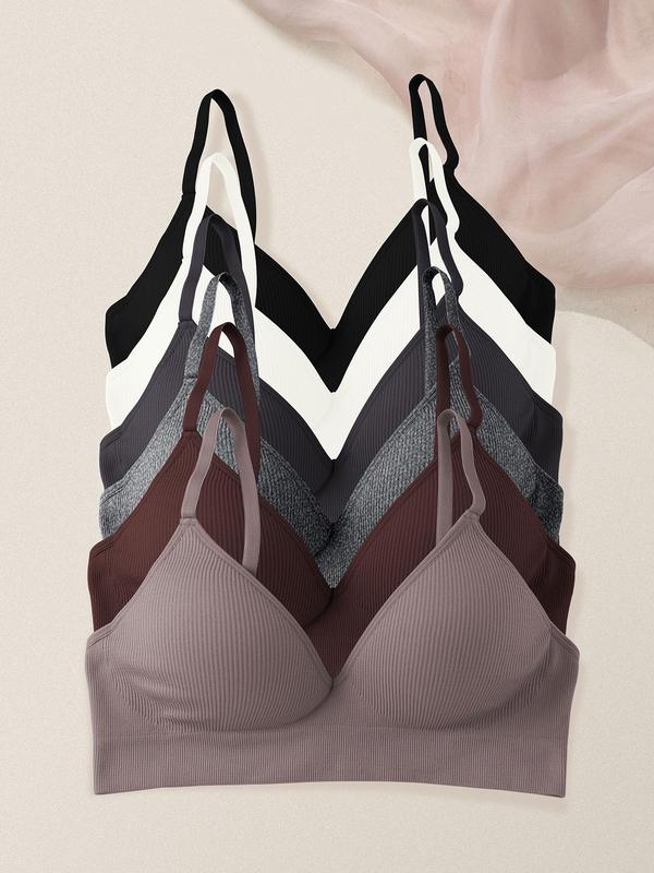 Women's Solid Wireless Bralette, Adjustable Strap Push Up Bra, Soft Comfortable Breathable Lingerie for Daily Wear