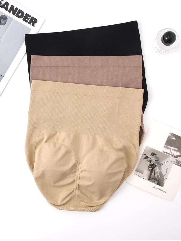  Solid Color High Waist Leg Shaping Panty, Tummy Control Seamless Knicker for Daily Wear, Women's Underwear for All Seasons