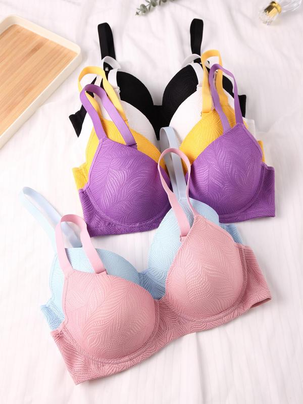 Womenswear Women's Basic Plain Leaf Lace Adjustable Strap Bra, Minimalist Casual Breathable Comfortable Underwire Push Up Bra, Lingerie for All Seasons