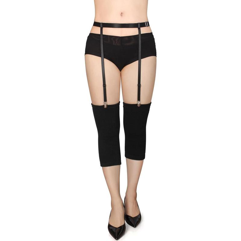 Black Womens Suspender Garter Belt for Thigh High Socks Stockings Boots Plus Size