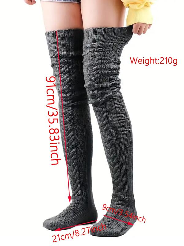 Women's Solid Textured Over The Knee Socks, Casual Warm Comfy Thigh High Socks for Fall & Winter, Women's Long Socks for Daily Wear, Fluffy Pajamas