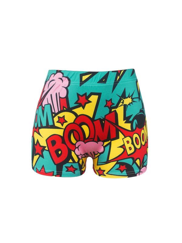 Women's Pop Art Print High Waist Skinny Shorts, Casual Comfy Breathable High Rise Shorts for Daily Outdoor Wear, Ladies Bottoms for All Seasons