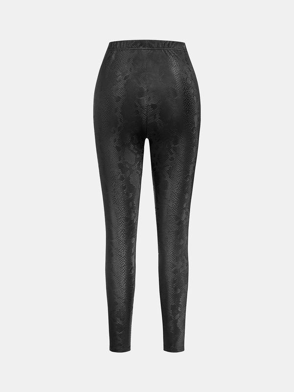 YOZY Women's Snakeskin Print PU Leather Skinny Pants, Fashion Casual High Waist Trousers for Daily Outdoor Wear, Women Bottoms for All Seasons