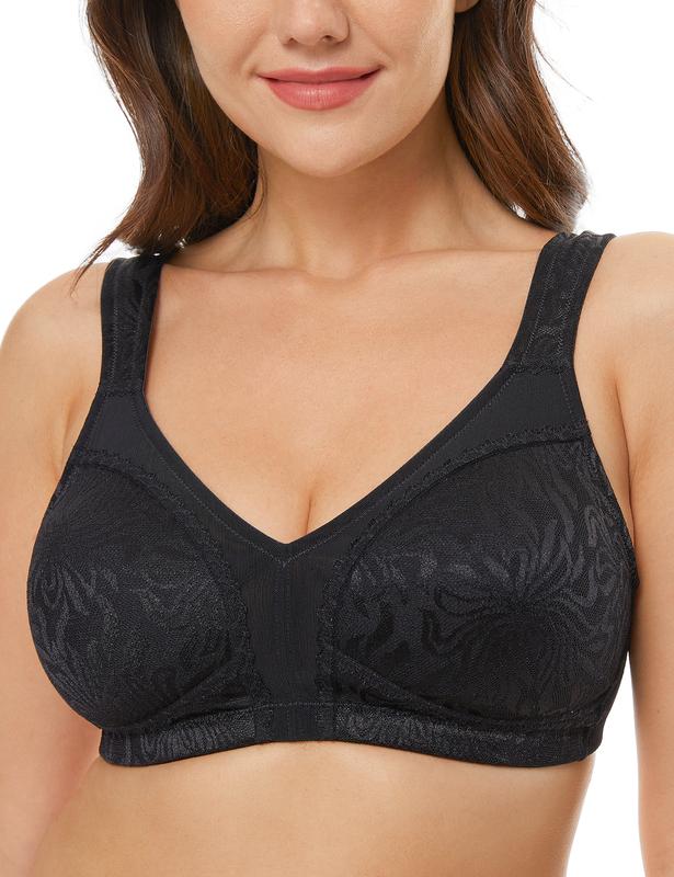 Wingslove Plus Size Floral Unlined Comfort Non Padding Full Coverage Wireless Bra