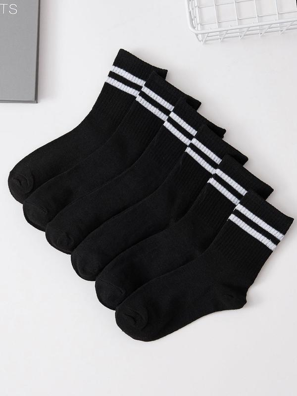 Women 6 Pairs Striped Print Crew Socks, Fashion Casual Cozy Breathable Mid-calf Knit Socks for Lady, Comfort Comfortable Womenswear for Daily Wear, Women's Socks & Hosiery for All Seasons