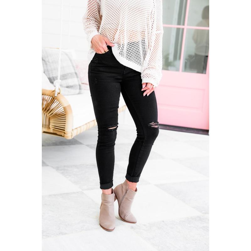 Judy Blue High Rise Black Distressed Raw Hem Skinny Jeans