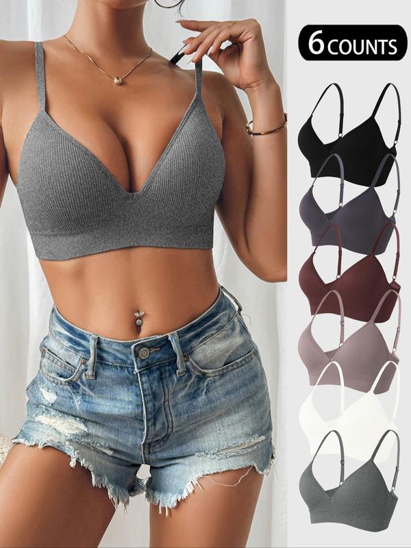 Women's Solid Wireless Bralette, Adjustable Strap Push Up Bra, Soft Comfortable Breathable Lingerie for Daily Wear