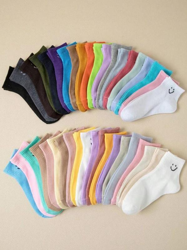Random Women's Smile Face Print Ankle Sock, 20 Pairs Casual Moisture Wicking Low Cut Sock, Soft Comfy Breathable Sock for All Seasons Daily Wear