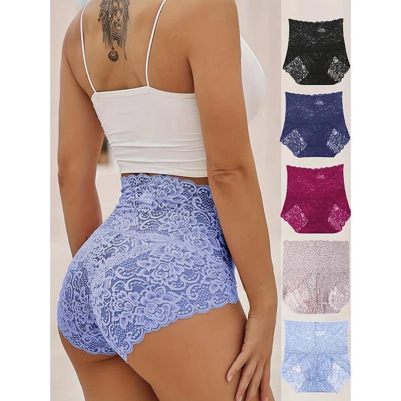 5counts Tummy Control High Wasited Breathable Panties High Waisted Breathable Lace Silk Panties