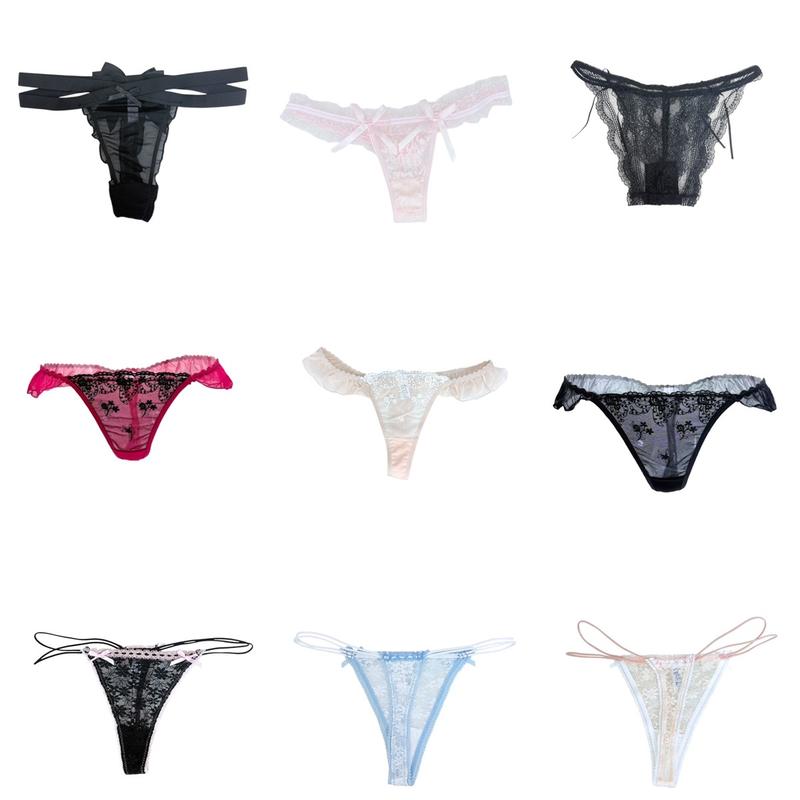 MilanBlocks Coquette Bow Lace Cute Thong for Women - Panties, Womenswear Comfort Cotton