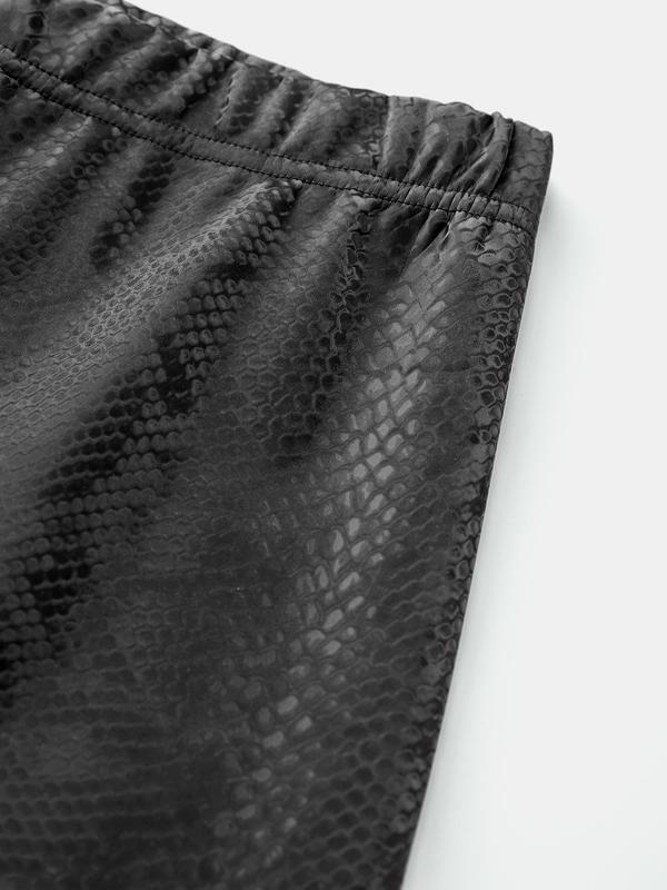 YOZY Women's Snakeskin Print PU Leather Skinny Pants, Fashion Casual High Waist Trousers for Daily Outdoor Wear, Women Bottoms for All Seasons