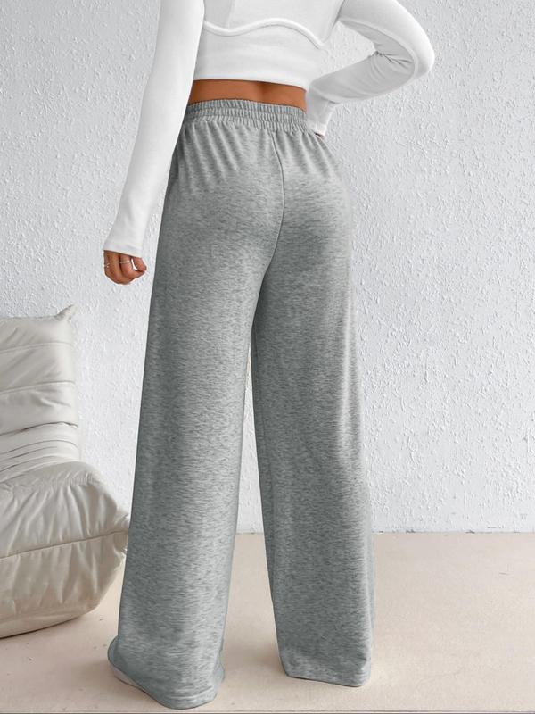 Women's Minimalist Plain Elastic High Waist Wide Leg Sweatpants, Spring Comfy Trousers for Daily Wear, Women's Bottoms for Fall & Winter, Pants for Women, Basic Womenswear, Fall Outfits