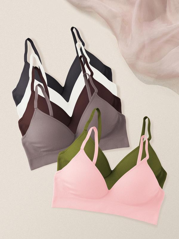 Women's Solid Wireless Bralette, Adjustable Strap Push Up Bra, Soft Comfortable Breathable Lingerie for Daily Wear