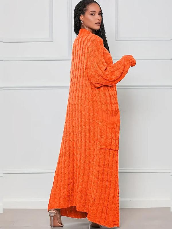 Women's Solid Textured Drop Shoulder Long Sleeve Sweater Cardigan, Casual Long Open Front Knitwear for Fall & Winter, Fashion Women's Knit Clothing for Daily Wear