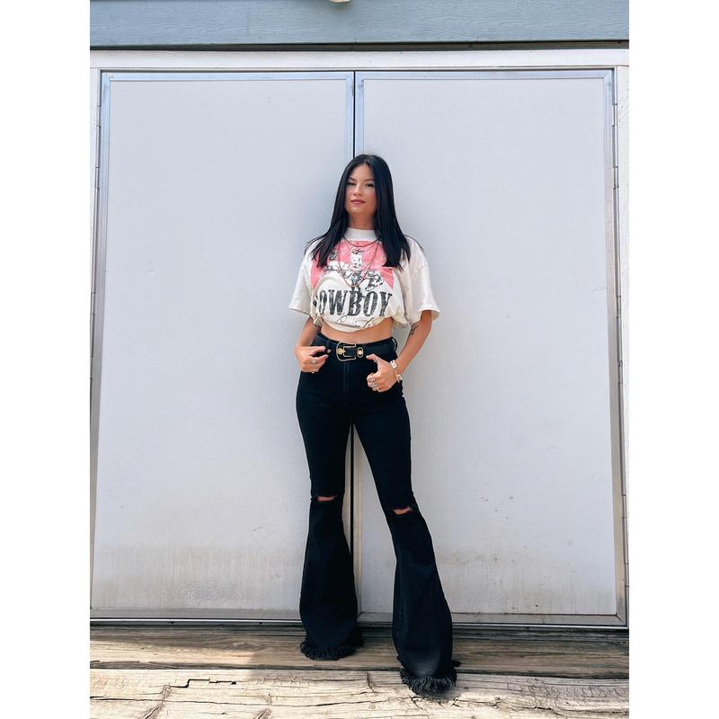 Farrah Distressed High Waisted Flares
