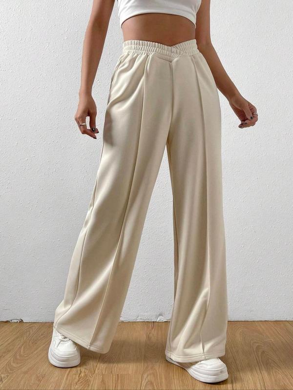 Women's Minimalist Plain Elastic High Waist Wide Leg Sweatpants, Spring Comfy Trousers for Daily Wear, Women's Bottoms for Fall & Winter, Pants for Women, Basic Womenswear, Fall Outfits