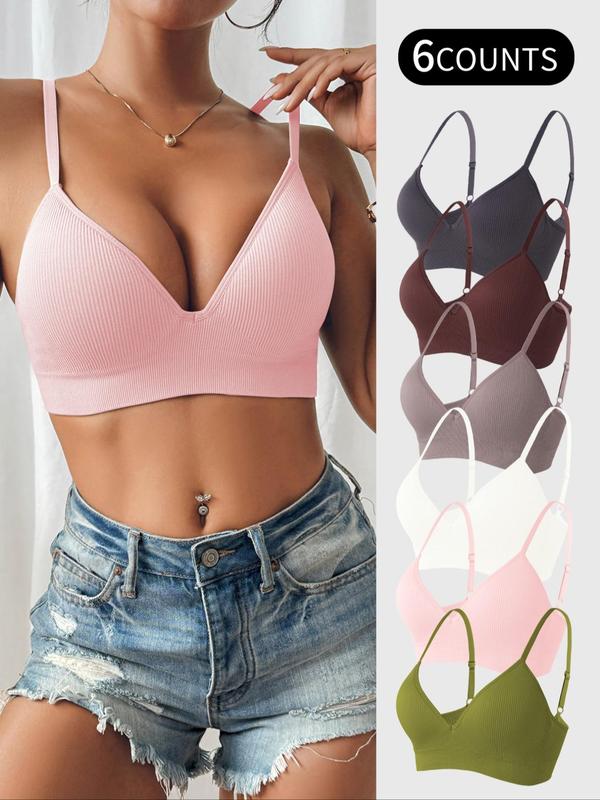 Women's Solid Wireless Bralette, Adjustable Strap Push Up Bra, Soft Comfortable Breathable Lingerie for Daily Wear