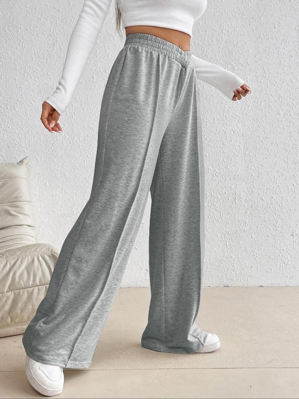 Women's Minimalist Plain Elastic High Waist Wide Leg Sweatpants, Spring Comfy Trousers for Daily Wear, Women's Bottoms for Fall & Winter, Pants for Women, Basic Womenswear, Fall Outfits