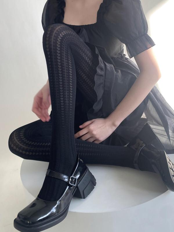 Women's Heart Pattern High Waist Tights, Lolita Style Comfy Pantyhose for Fall & Winter, Women's Tights for Daily Wear