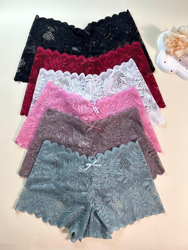 Women's Minimalist Basic Bow Decor Scallop Trim Lace Panty, Summer Wear 2024, Lady Sexy Breathable Comfortable Knicker for Daily Wear, Panties for Women, Briefs for Women, Underwear for Women, Women's Underwear Bottoms for All Seasons