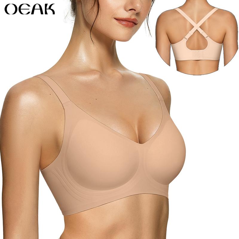 OEAK Womenswear Comfort Adjustable Bras Full Coverage Everyday Seamless Bras No Underwire Push Up Bras Soft Bra