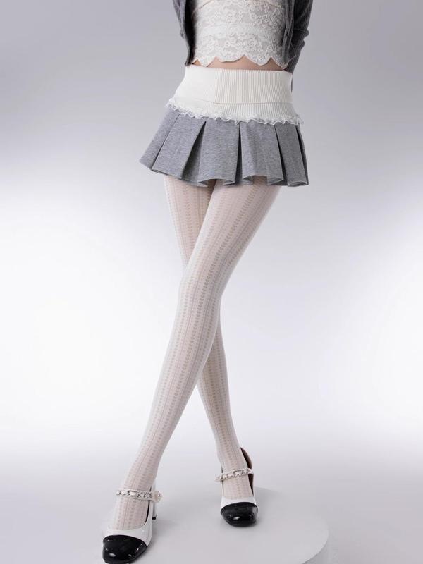 Women's Heart Pattern High Waist Tights, Lolita Style Comfy Pantyhose for Fall & Winter, Women's Tights for Daily Wear