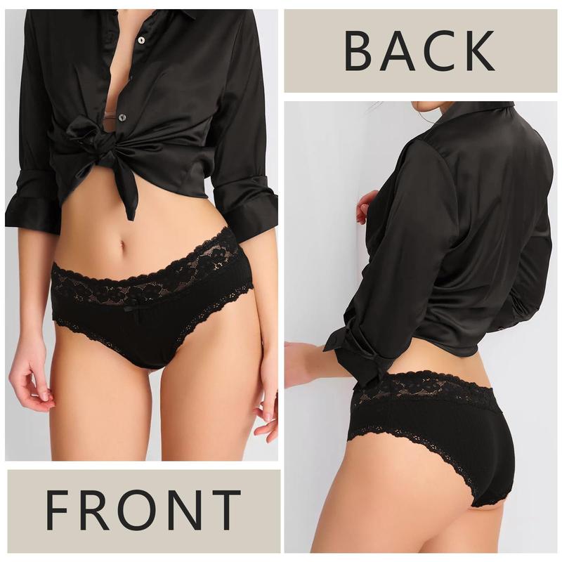 LEVAO Cotton Underwear for Women Breathable Lace Low Rise Bikini Panties Women's Hipster Underpants S-XL 6 Pack