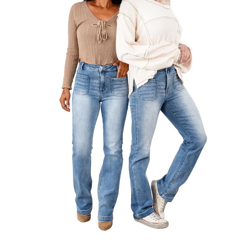 Risen Guilty As Sin Multiple Inseam High Rise Medium Wash Patch Pocket Straight Leg Jeans (Multiple Options)