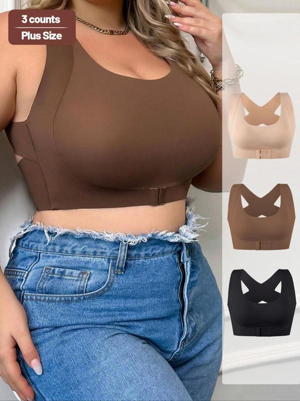  Solid Cut Out Wireless Bra, Casual Comfortable Breathable U Neck Bra for Daily Wear, Women's Lingerie for All Seasons