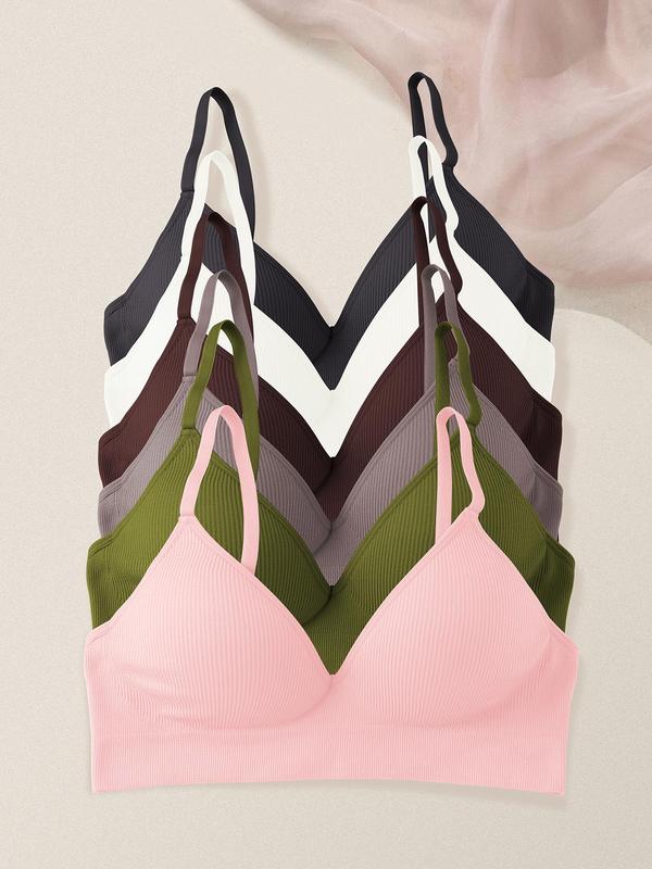 Women's Solid Wireless Bralette, Adjustable Strap Push Up Bra, Soft Comfortable Breathable Lingerie for Daily Wear