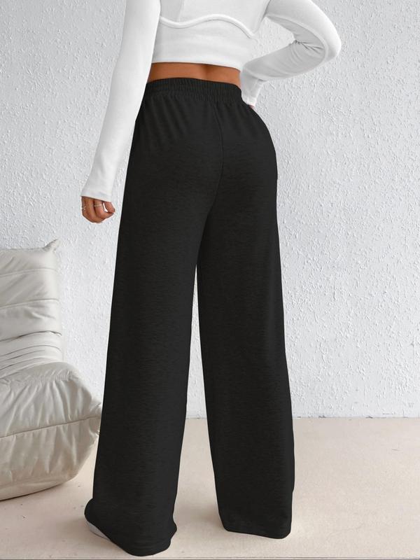 Women's Minimalist Plain Elastic High Waist Wide Leg Sweatpants, Spring Comfy Trousers for Daily Wear, Women's Bottoms for Fall & Winter, Pants for Women, Basic Womenswear, Fall Outfits