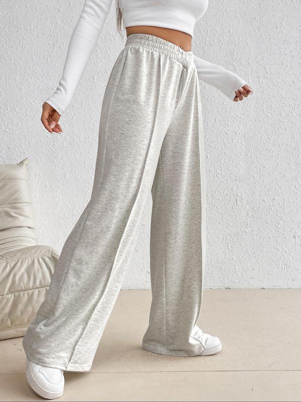 Women's Minimalist Plain Elastic High Waist Wide Leg Sweatpants, Spring Comfy Trousers for Daily Wear, Women's Bottoms for Fall & Winter, Pants for Women, Basic Womenswear, Fall Outfits