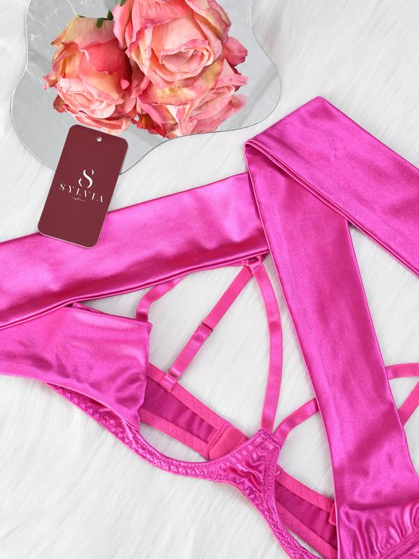 [Black Friday] Women's 6pcs Sexy Silk Bow Cami Sets – Comfortable Lingerie & Underwear, Front Push Up Bra Pink & Green & Blue Color Nightdress Womenswear Elegant Everyday wear,  Sleepwear Basic Minimalist Basic Minimalist Nightgown Elegant Nightwear