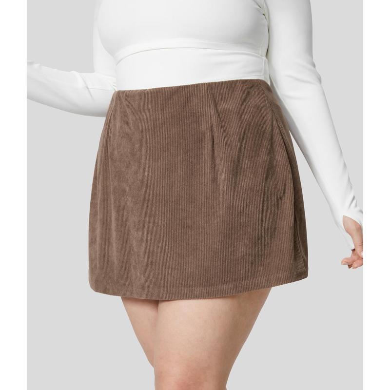 Halara High Waisted Invisible Zipper 2-in-1 A Line Mini Corduroy Casual Plus Size Skirt