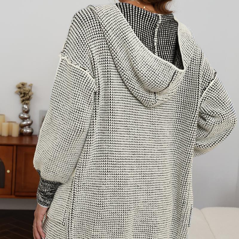 EVALESS Women's Casual Hooded Cardigan Sweaters Oversized Open Front Long Sleeve Knitwear Plaid Sweater Tops 2024 Fall Fashion Womenswear Outfits