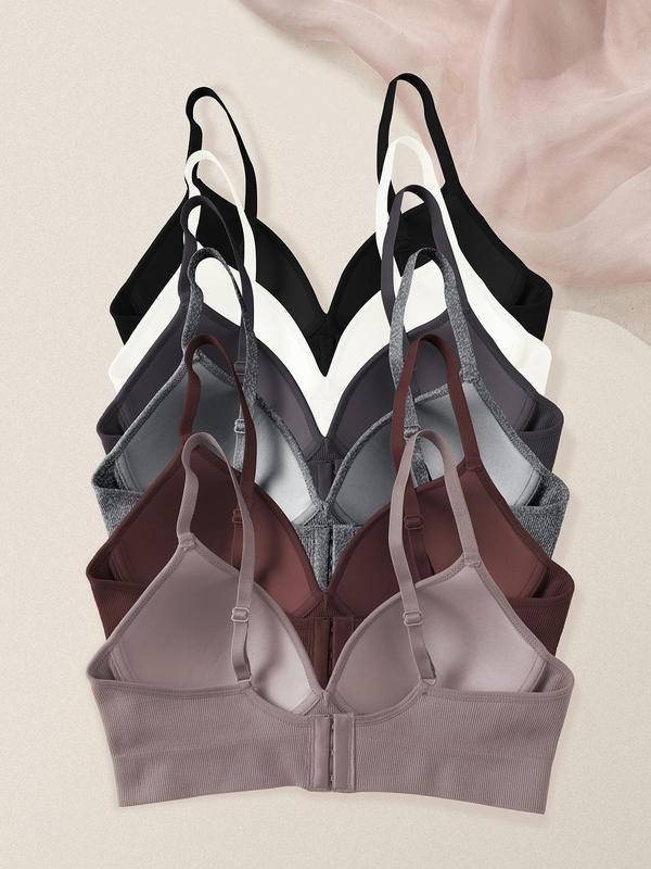 Women's Solid Wireless Bralette, Adjustable Strap Push Up Bra, Soft Comfortable Breathable Lingerie for Daily Wear