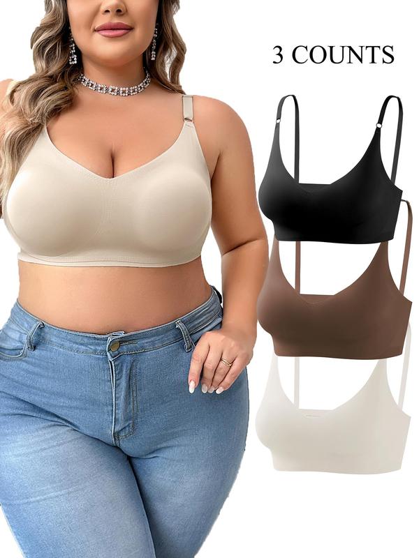 Plus Size Solid Wireless Push Up Bra, Adjustable Strap Seamless Bralette for Daily Wear, Bras for Women, Women's Plus Size Lingerie for All Seasons, 2024 Fall Wear
